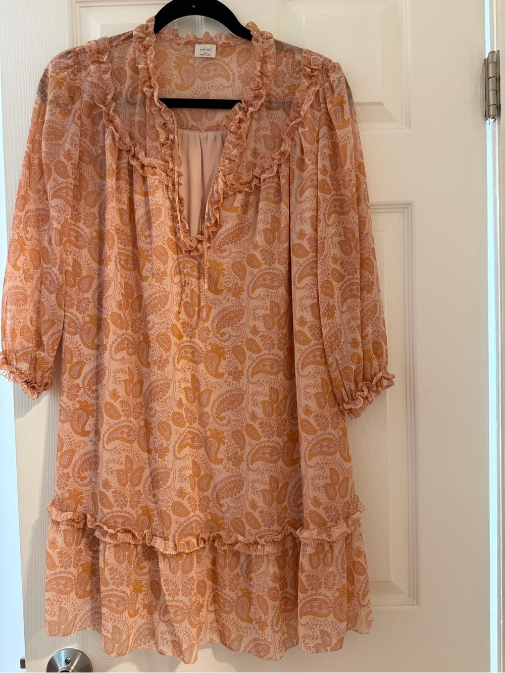 Wilfred Women’s Paisley Ruffled Shift Dress - Peach